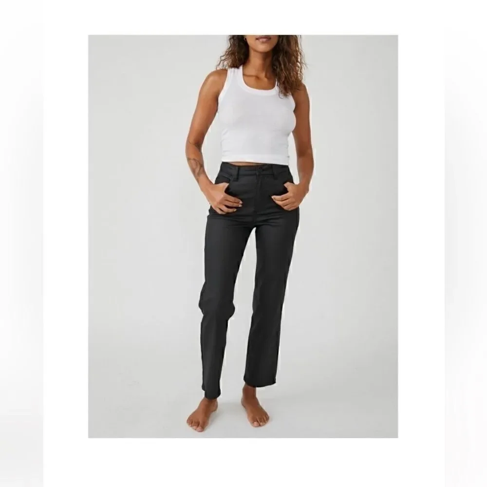 Free People Pacifica coated straight leg jeans in black - Picture 3 of 16